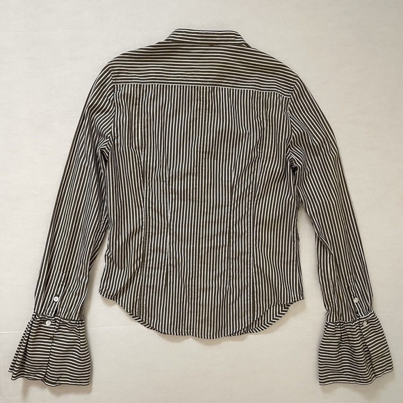 FRAME Size Small Bell Sleeve Button Down Top, Sage Green Striped Poplin Blouse - Picture 6 of 9